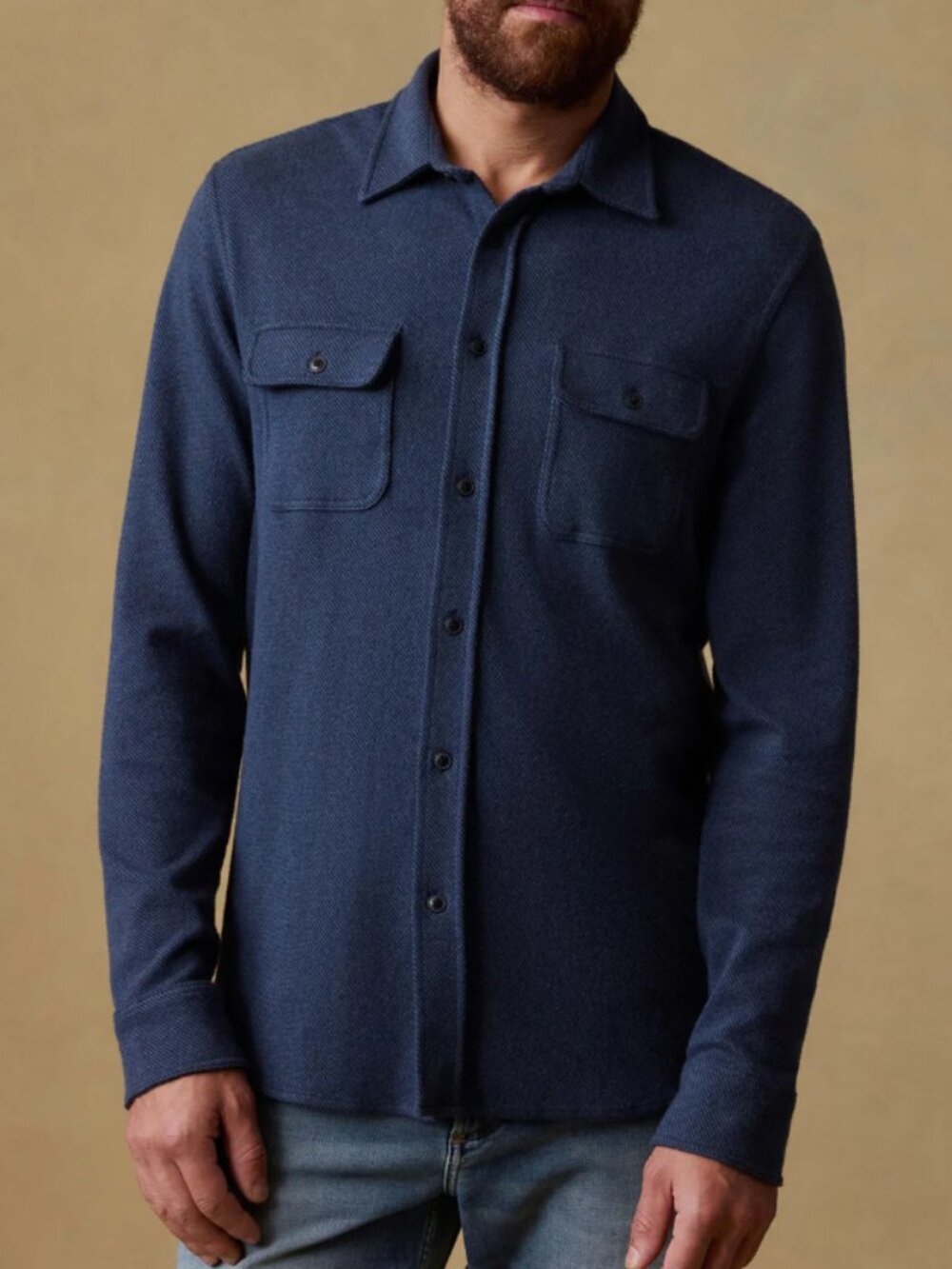Faherty Legends Sweater Shirt Size XL Brighton Navy Twill Double Pocket Casual